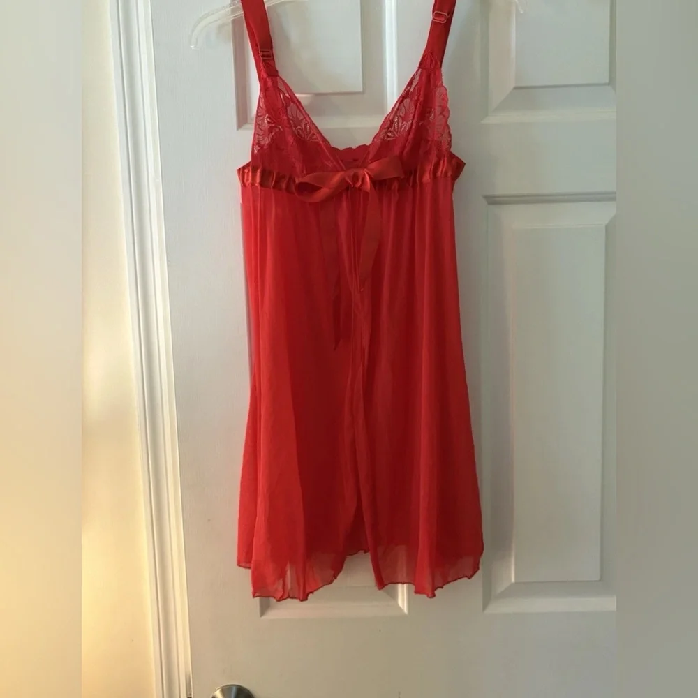 Cosabella Erin Fetherston Red Open Front Mesh/Lace Chemise Ribbon Bow Size M - Picture 1 of 8
